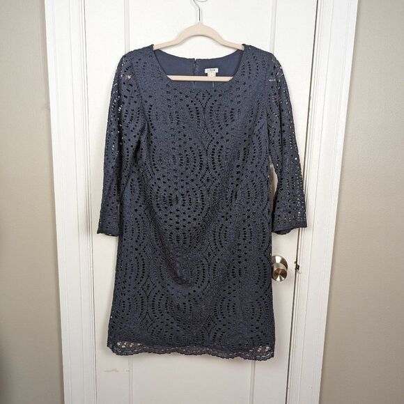 J.Crew | Navy Blue Geometric Crochet Lace Shift Dress Size 6 - Picture 1 of 7